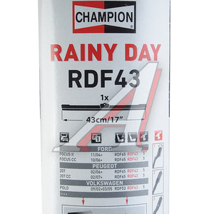 Изображение 4, RDF43/B01 Щетка стеклоочистителя 430мм бескаркасная Rainy Day Flat Multi Clip CHAMPION