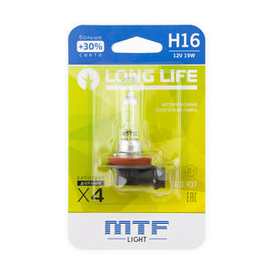 Изображение 2, HLL1216B Лампа 12V H16 19W PGJ19-3 +30% блистер (1шт.) Long Life MTF