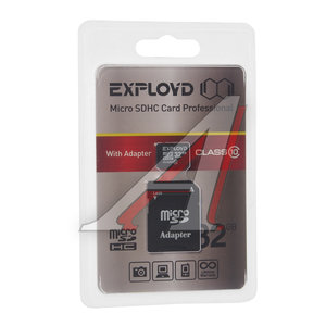 Изображение 1, EX032GCSDHC10-AD Карта памяти 32GB MicroSD class 10 + SD адаптер EXPLOYD