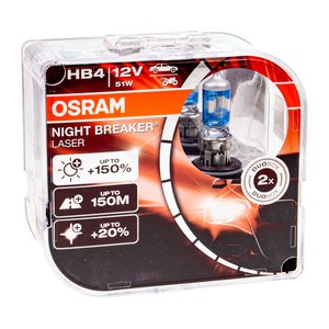 Изображение 1, 9006NL2(EURO) Лампа 12V HB4 51W P22d +150% 3950K бокс (2шт.) Night Breaker Laser OSRAM