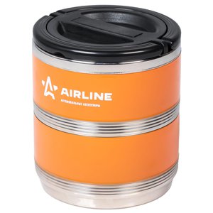 Изображение 5, IT-T-02 Термос ланч-бокс 1.4л, 2 контейнера, с ручкой, нержавеющая сталь, оранжево-черный AIRLINE